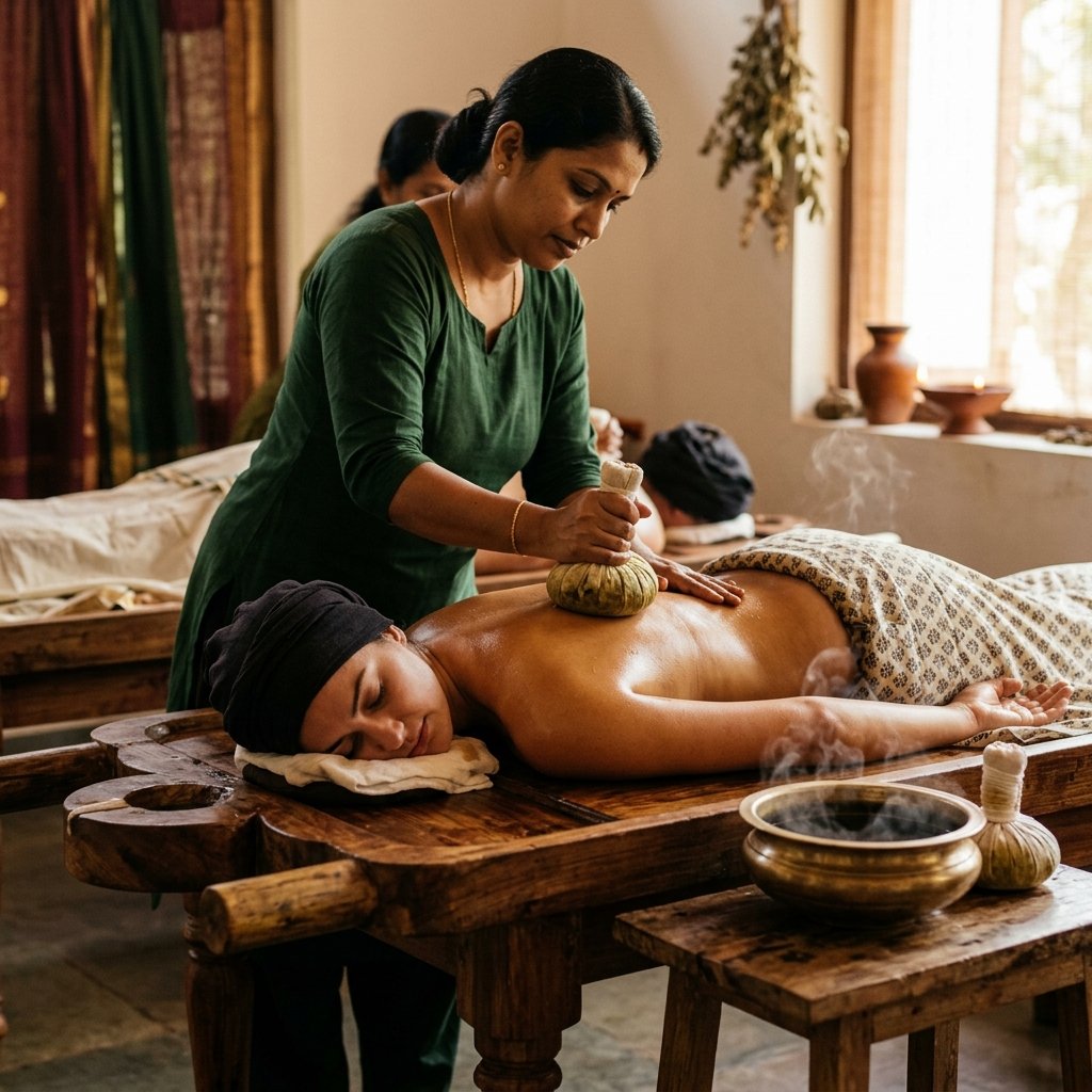 Ayurveda Full Body Massage with Herbal Oil and Herbal Bundle